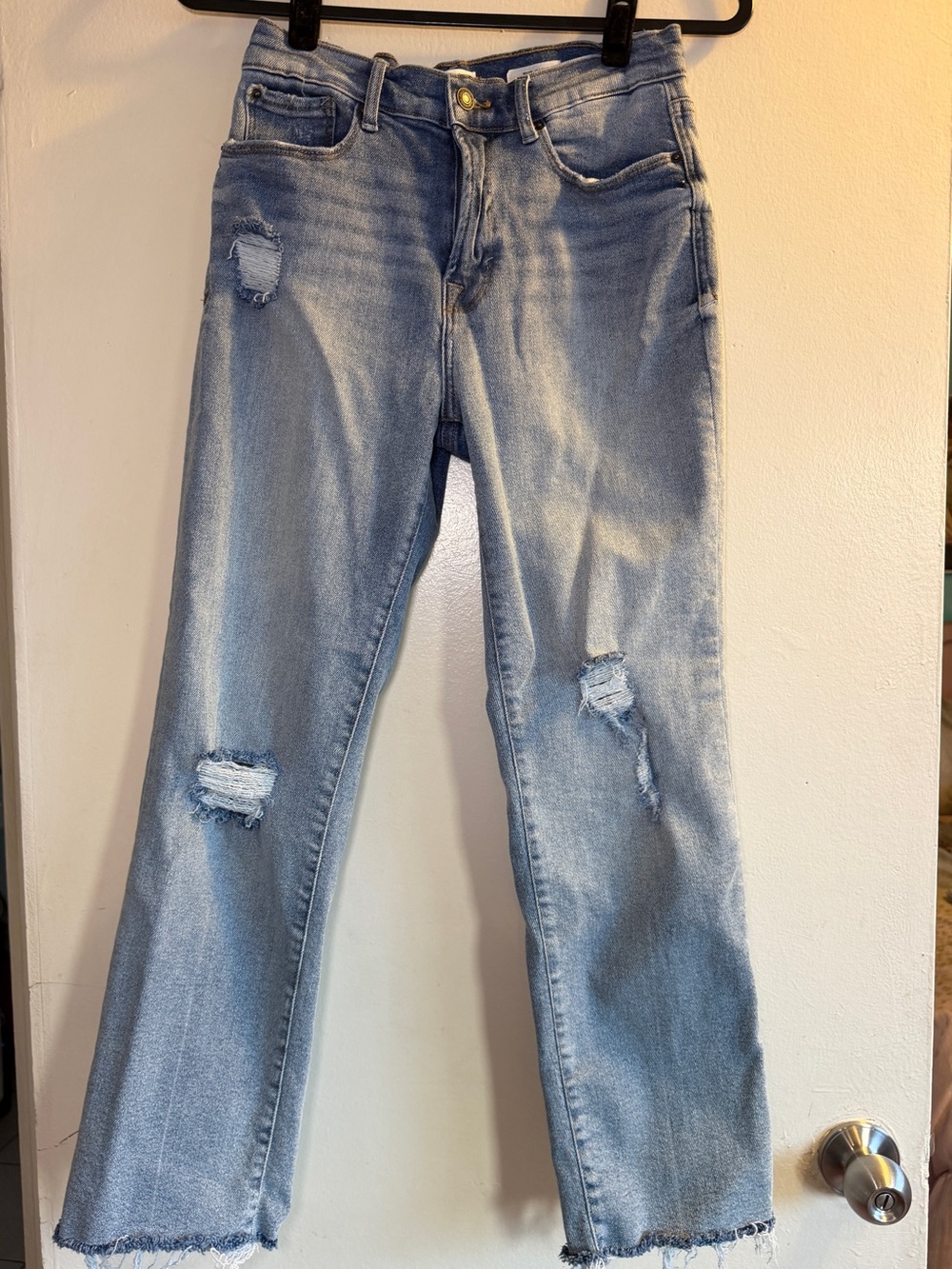 Kensie Light Blue Distressed Straight-Leg Jeans